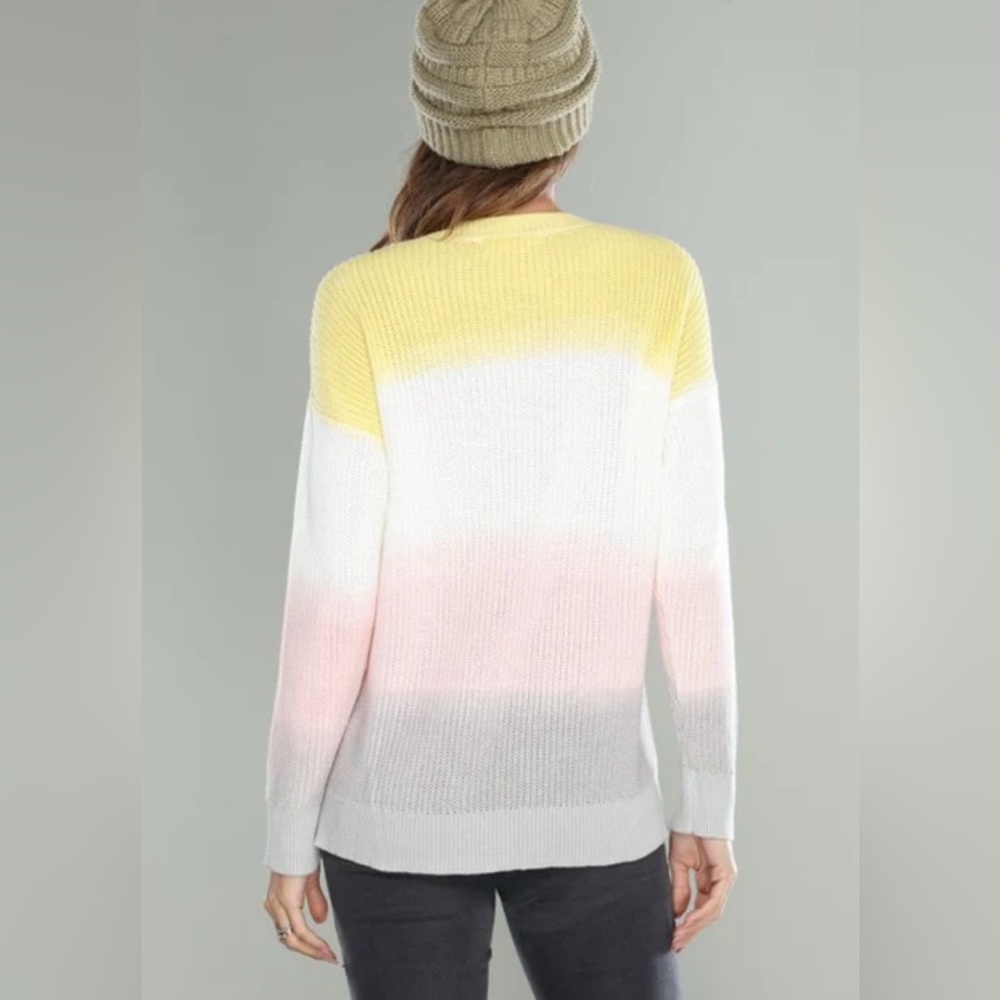 LOFT Casual Boho Cottage Spring Ombre Pastel Cotton Crew Shaker Knit Sweater XL - Picture 3 of 16